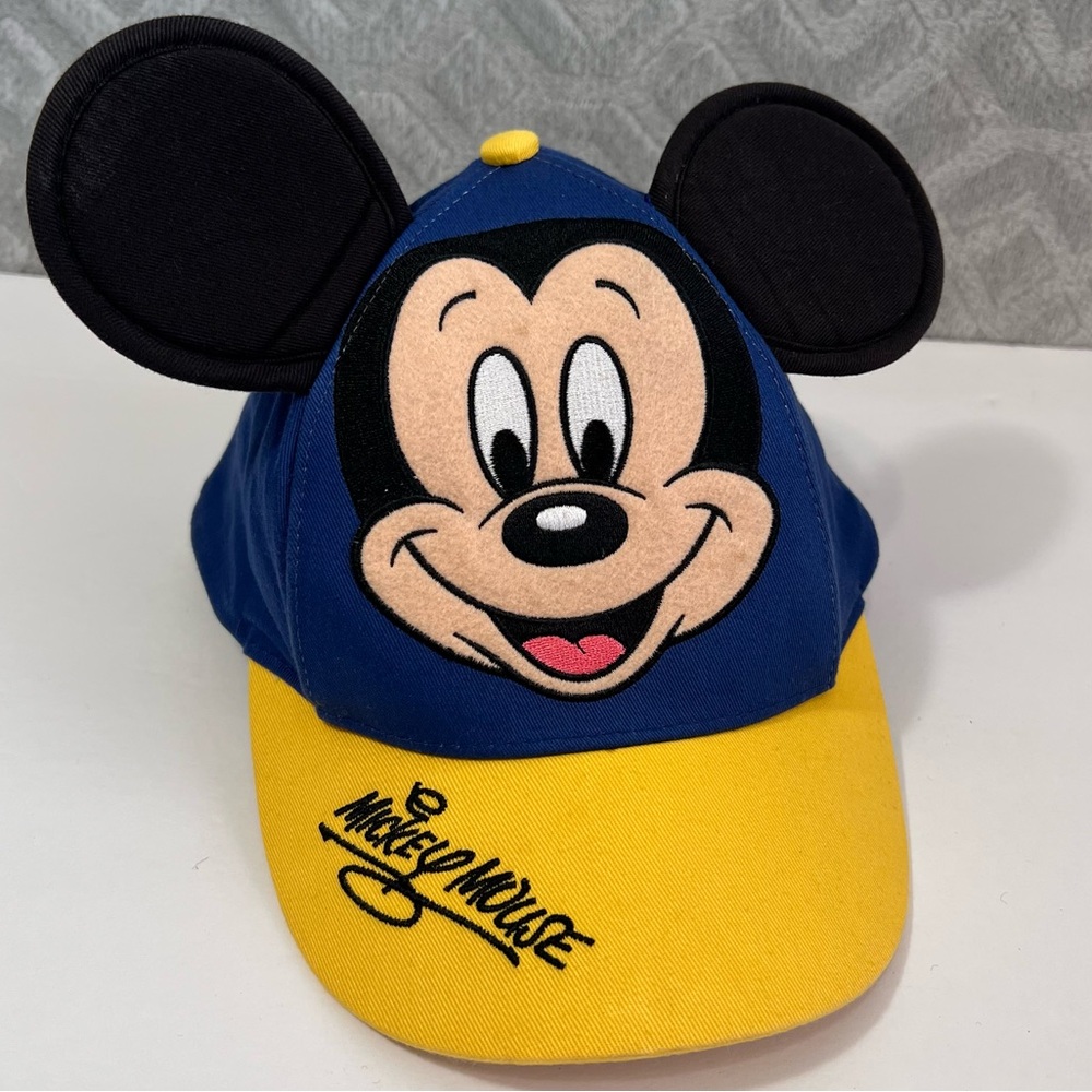 Disney Parks Mickey Mouse Youth Adjustable Blue N Yellow With Ears Baseball Hat